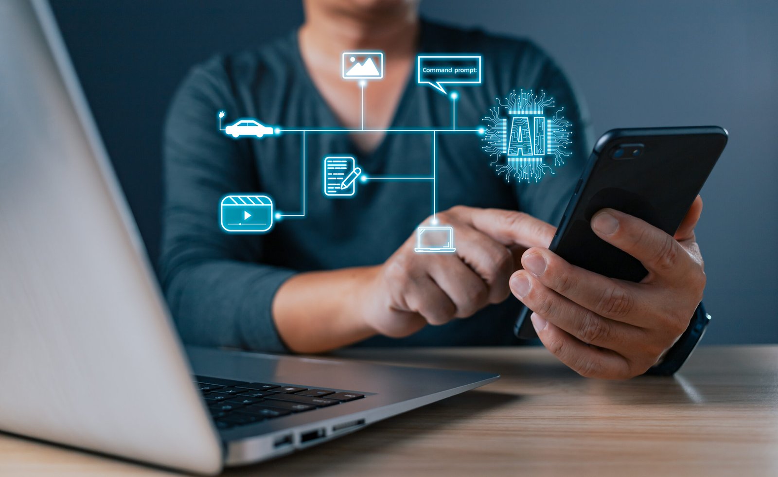 artificial intelligence generates technology concept. a person u